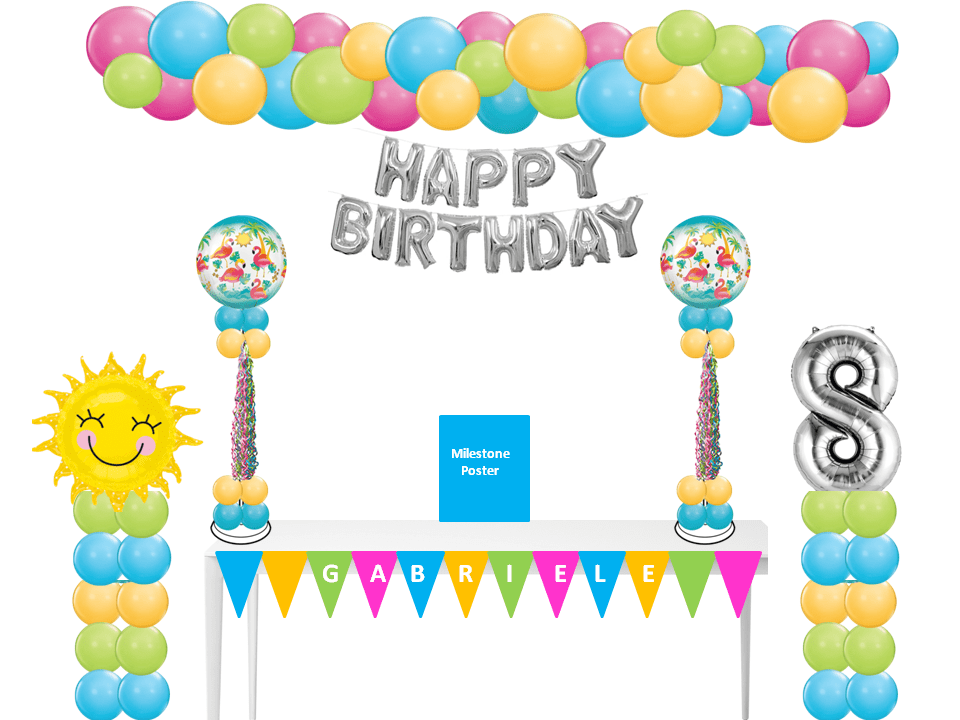 A birthday party with balloons and decorations.
