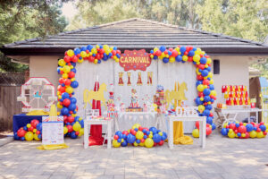 A birthday party with balloons and decorations