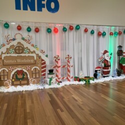 A room with many decorations and lights on the wall