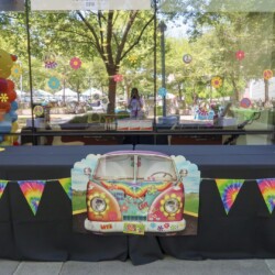 A table with a vw bus on it