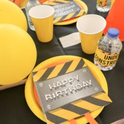 A table with plates and cups on it