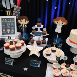 A table with several different desserts on it.