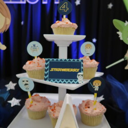 A cake stand with cupcakes on it