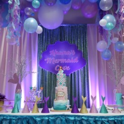 A birthday party with balloons and decorations