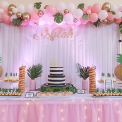 A table with cake and cookies on it