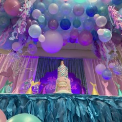 A cake sitting on top of a table.