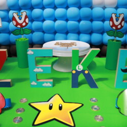 A table with letters and decorations on it