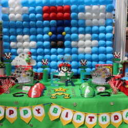A birthday party with balloons and decorations