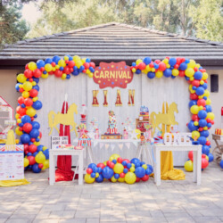A birthday party with balloons and decorations
