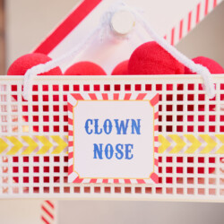 A close up of the clown nose sign