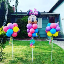 A bunch of balloons that are in the grass.